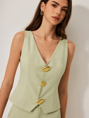 Metal Detail V-Neck Sleeveless Vest