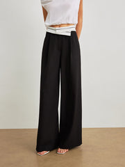 Mid-Waist Pants With Pockets & Contrast Waistband