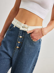 Mid-Waist Contrast Trim Denim Jeans