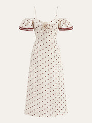 Polka Dot Off-Shoulder Dress With Ribbon Detail