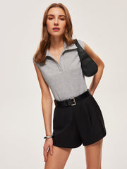 Ribbed Knit Polo Top