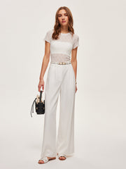 Semi-Sheer Lace Panel T-Shirt