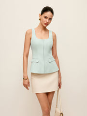 Zipper Front Top With Pockets