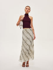 Mid-Waist Print Flowy Skirt