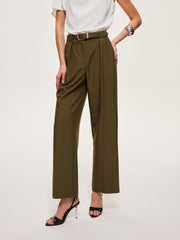 Mid-Waist Belted Straight-Leg Pants