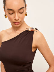One-Shoulder Metal Detail Ruched Top