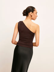 One-Shoulder Metal Detail Ruched Top