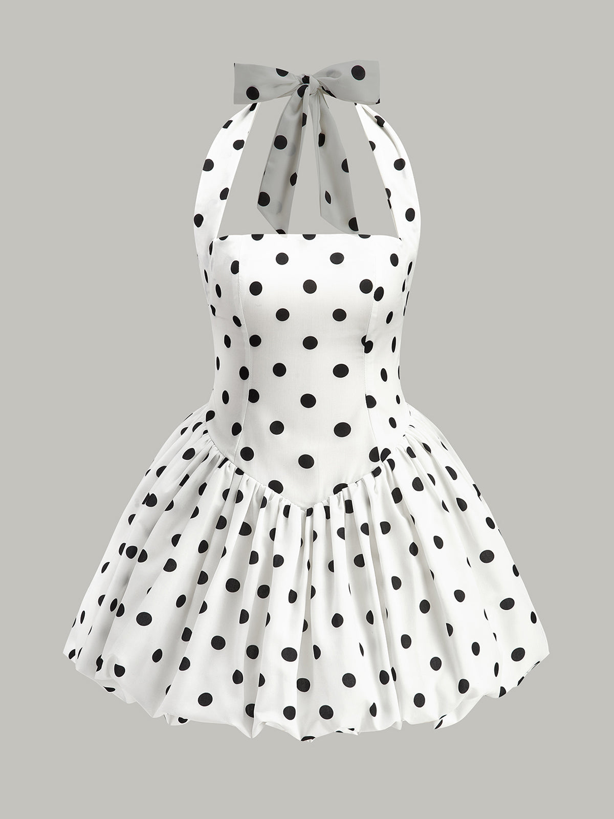 Polka Dot Bow Halter Zipper Dress