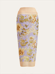 Floral Print Panel Tie-Waist Mesh Cover-Up