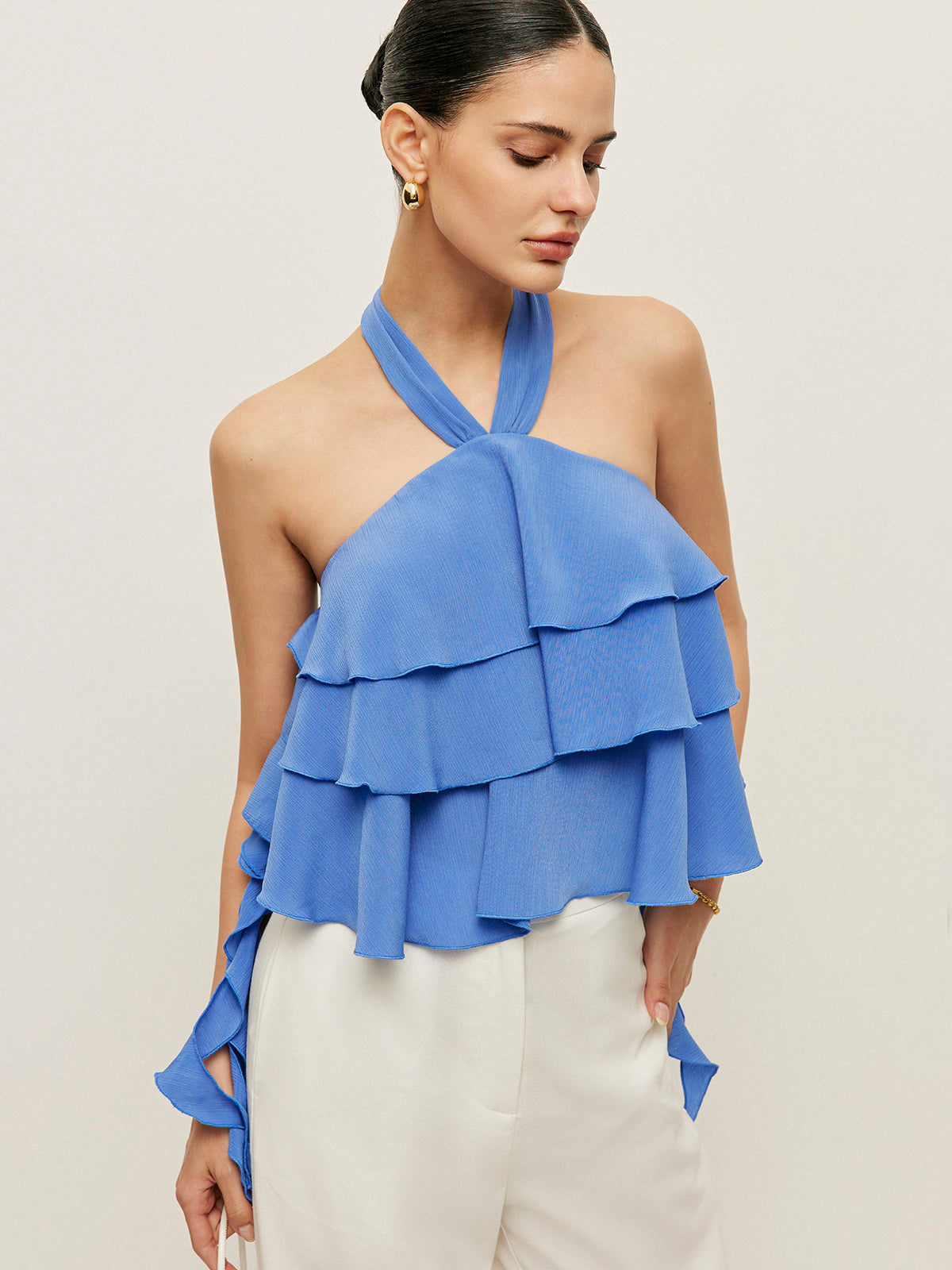 Halter Neck Ruffled Top