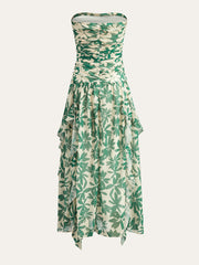 Floral Print Strapless Dress With Ruffled Detail