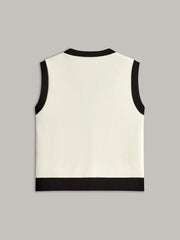 Contrast Trim Metal Button Decor Pocket Sweater Vest