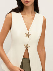 Starfish Metal Detail V-Neck Sleeveless Vest