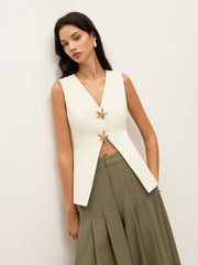 Starfish Metal Detail V-Neck Sleeveless Vest