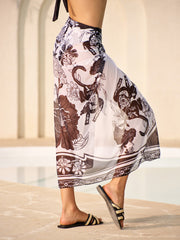 Semi-Sheer Floral Print Tie Cover-Up Skirt