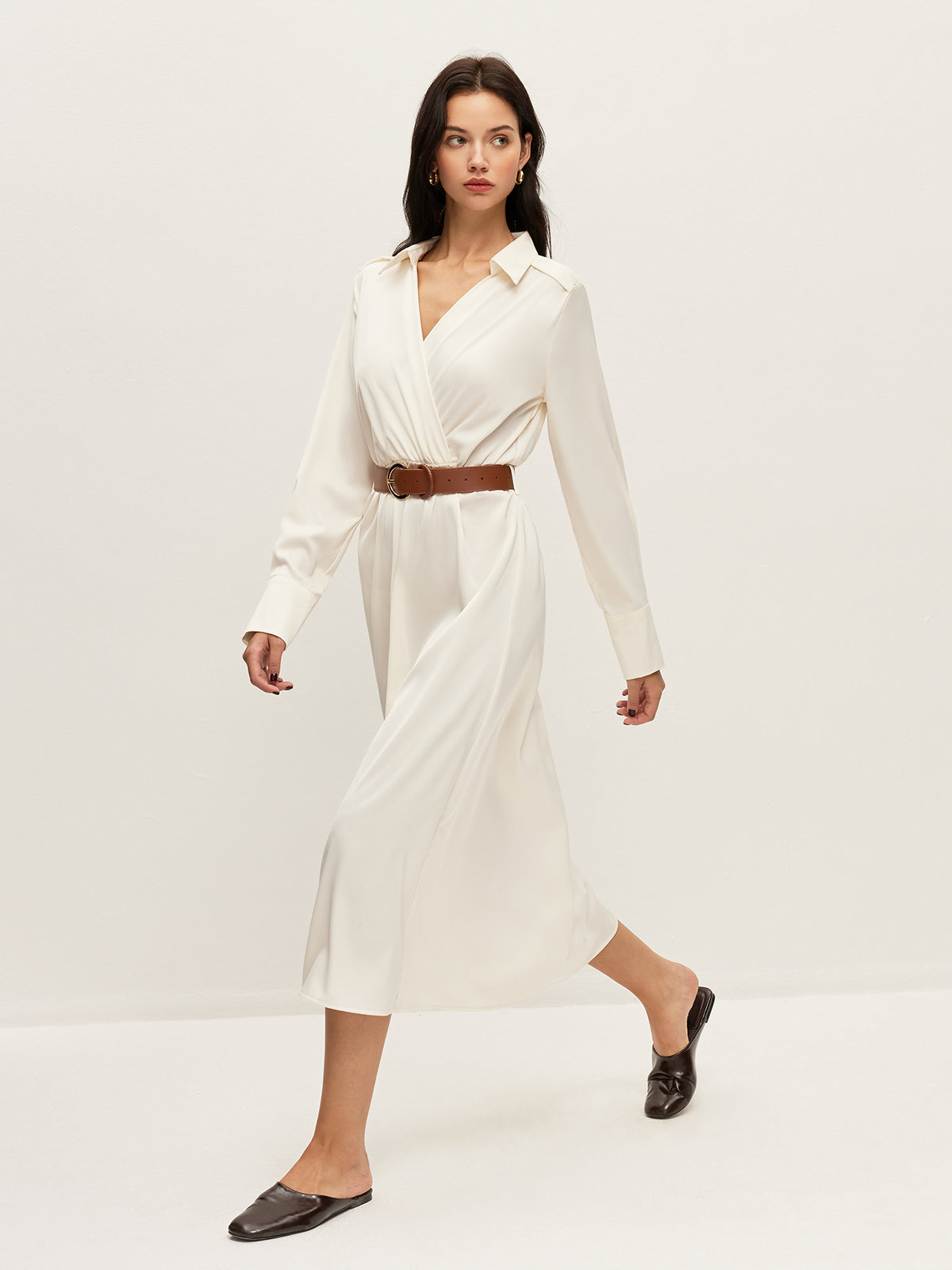 Belted Wrap-Style Shirt Dress