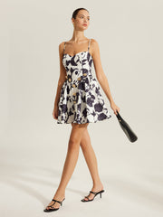 Floral Print Metal Detail Zipper Spaghetti Strap Dress