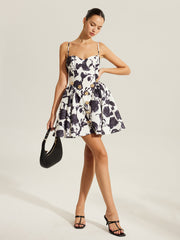 Floral Print Metal Detail Zipper Spaghetti Strap Dress