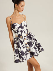 Floral Print Metal Detail Zipper Spaghetti Strap Dress