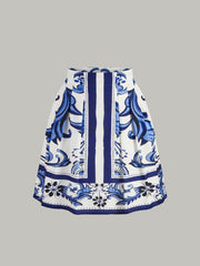 Floral Print Puff Sleeve Skirt Set With Pockets