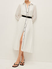 Button-Front Pleated Dress With Belt