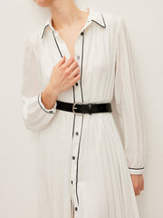 Button-Front Pleated Dress With Belt
