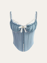 Lace Trim Sweetheart Neck Bow Detail Corset