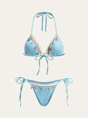 Shell Charm Trim Tie Bikini Set