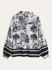 Printed Pants Set With Striped Trim