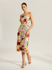 Semi-Sheer Embroidered Floral Dress With Clear Straps