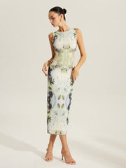 Floral Print Sleeveless Mesh Dress