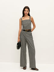 Mid-Waist Striped Pockets Pants Without Belt