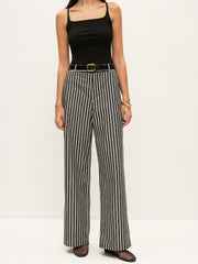 Mid-Waist Striped Pockets Pants Without Belt