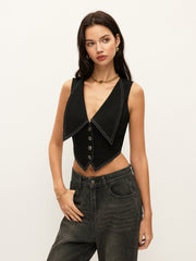 Collared Button-Down Denim Top