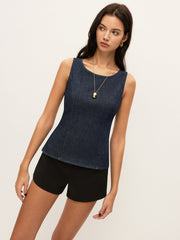 Back Tie Denim Top