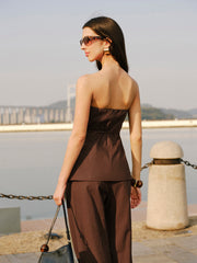 Cotton & Linen Strapless Peplum Top With Tie