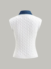 Cotton Denim Collar Knit Top