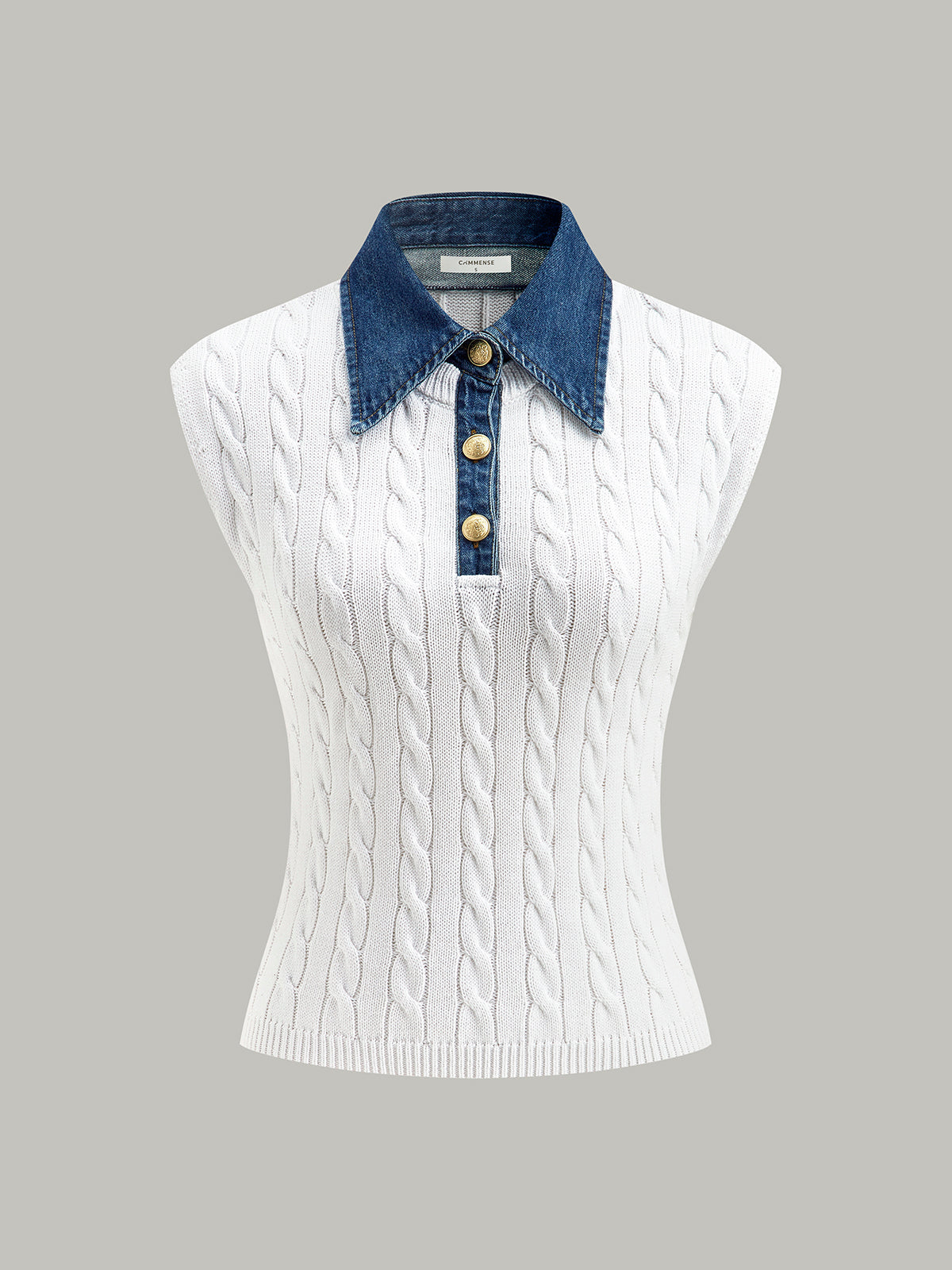 Cotton Denim Collar Knit Top