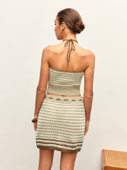 Halter Jacquard Knit Skirt Set