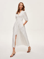 Cotton Embroidered Button-Front Dress