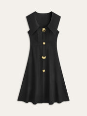 Wide Collar Button-Down Pleated Dress