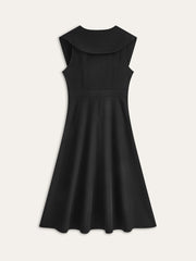 Wide Collar Button-Down Pleated Dress