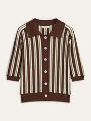 Striped Button-Down Knit Top