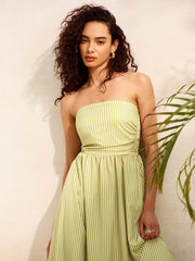 Striped Strapless Pockets Dress