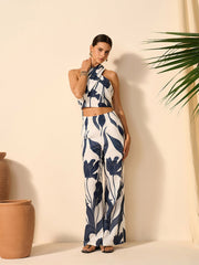 Floral Print Halter Top With Pants Set