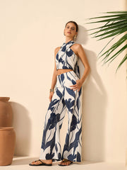 Floral Print Halter Top With Pants Set