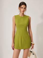 Cotton & Linen Backless Dress With Metal Detail