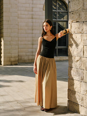 Linen & Cotton Panel Cowl Neck Metal Detail Sleeveless Dress