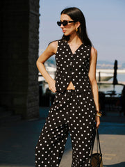 Cotton Polka Dot Vest With Pants Set