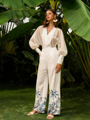 Low-Waist Floral Print Pants With Pockets